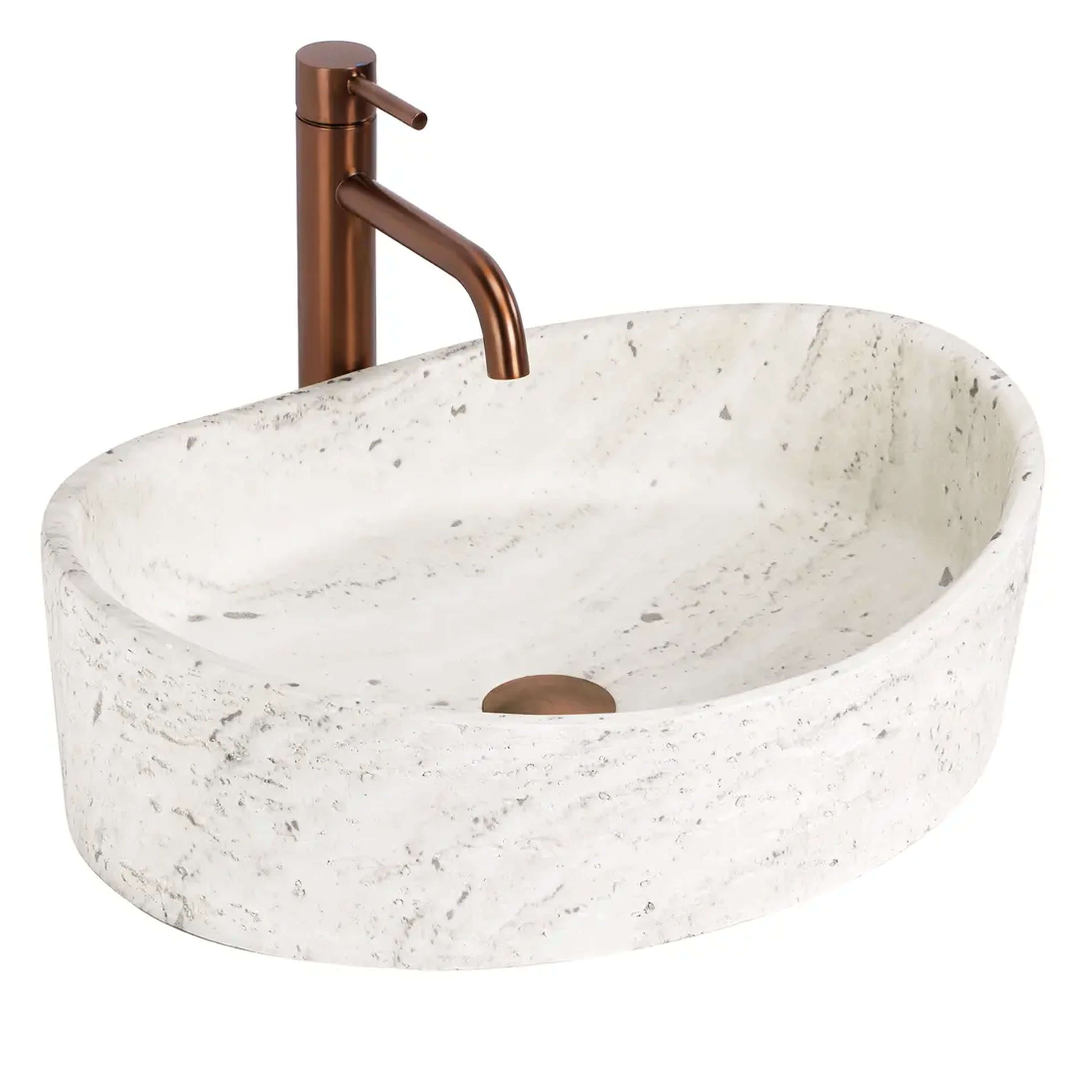 Rea Dream Waschbecken 49x37 cm oval Aufsatzwaschbecken weiß-grauer Stein-braun/beige matte REA-U0635