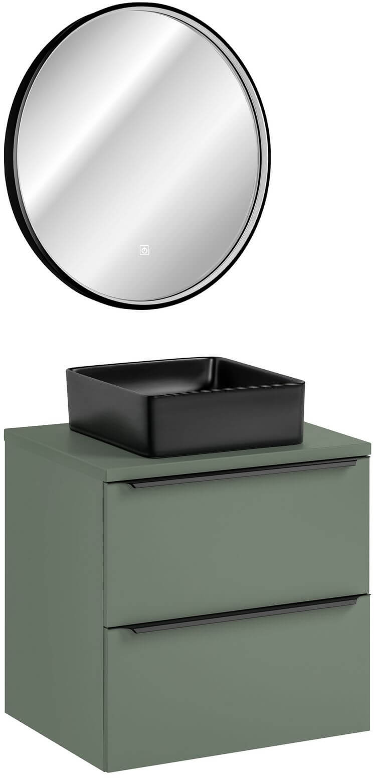 Set Badschrank Comad Sombra Green SOMBRA GREEN 82-60-46-2S, Spiegel Comad Sirius SIRIUS LU LED 60, UM-6276SLIM40BLACKDP, GREEN 89-60-46 M