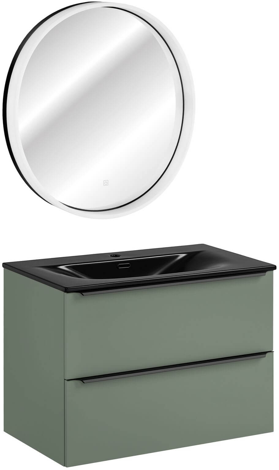 Set Spiegel Comad Orion ORION LU LED 80, Badschrank Comad Sombra Green SOMBRA GREEN 82-80-46-2S, SKY 1 BLACK MATT 80 DP ( E-8099-80 )