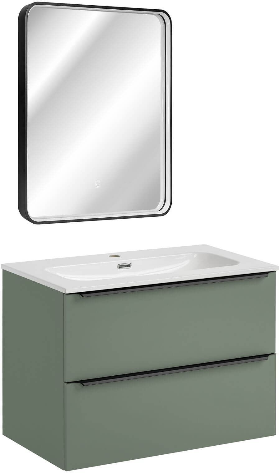 Set Badschrank Comad Sombra Green SOMBRA GREEN 82-80-46-2S, Spiegel Comad Vega VEGA LU LED 65, FLY WHITE GLOSS UM 80-46 DP ( E-8073-80 )