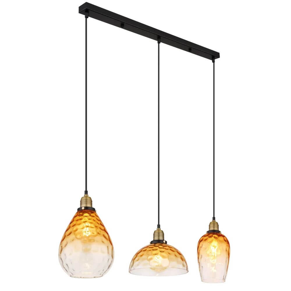 Globo Lighting Salvy Pendelleuchte 3x60 W schwarz-messing-bernstein 15786-3H