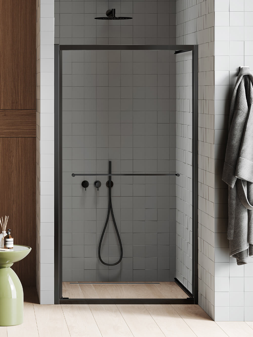 New Trendy New Varia Duschtüren 80 cm Schiebe- schwarz Matte/durchsichtiges Glas D-1367A
