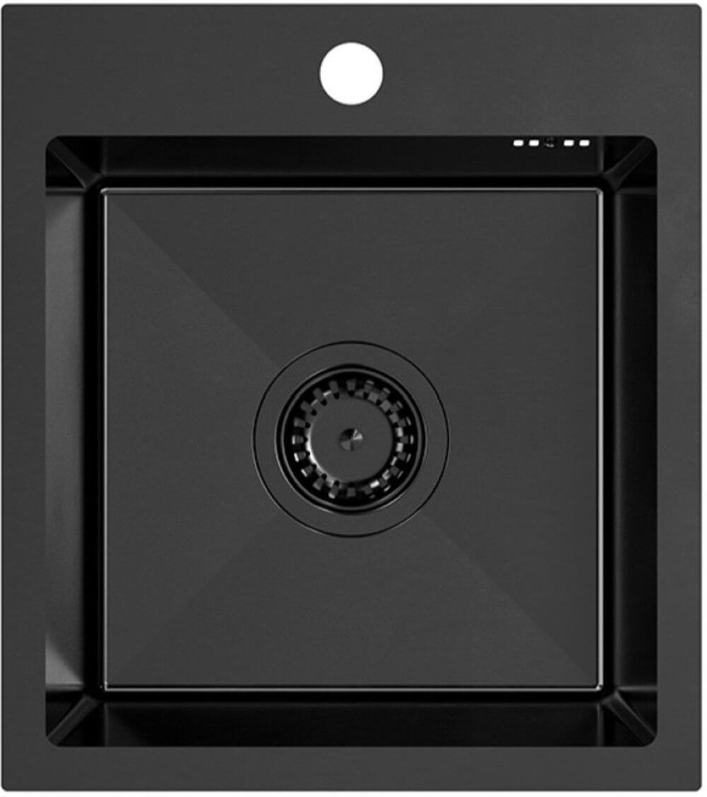 Ruvetti Look Edelstahlspüle mit Armatur 45x40 cm schwarz LP_LOOK40-5200-PVDBL-S