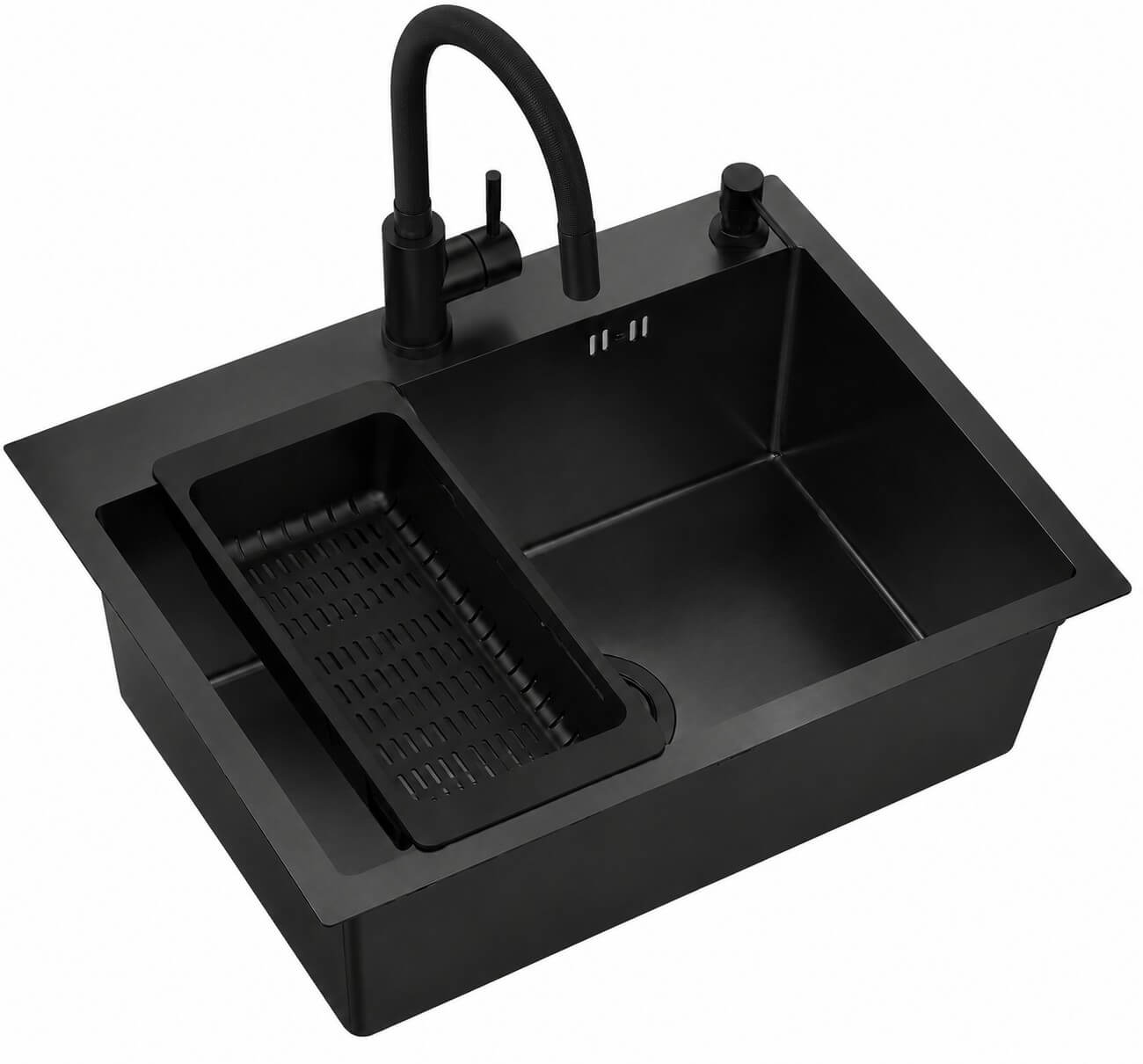 Ruvetti Look Waschbecken mit Wasserhahn und Zubehör schwarz/schwarz LP_LOOK60-5200-PVDBL-S