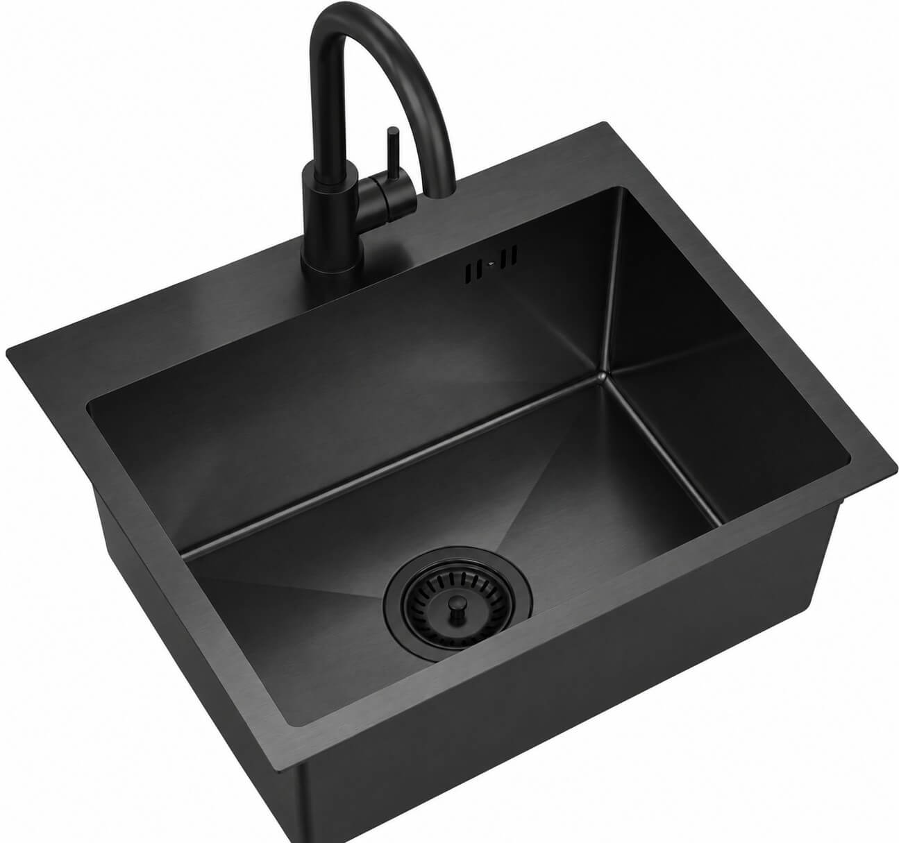 Ruvetti Look Edelstahlspüle mit Armatur 50x45 cm schwarz LP_LOOK50-5200-PVDBL-F
