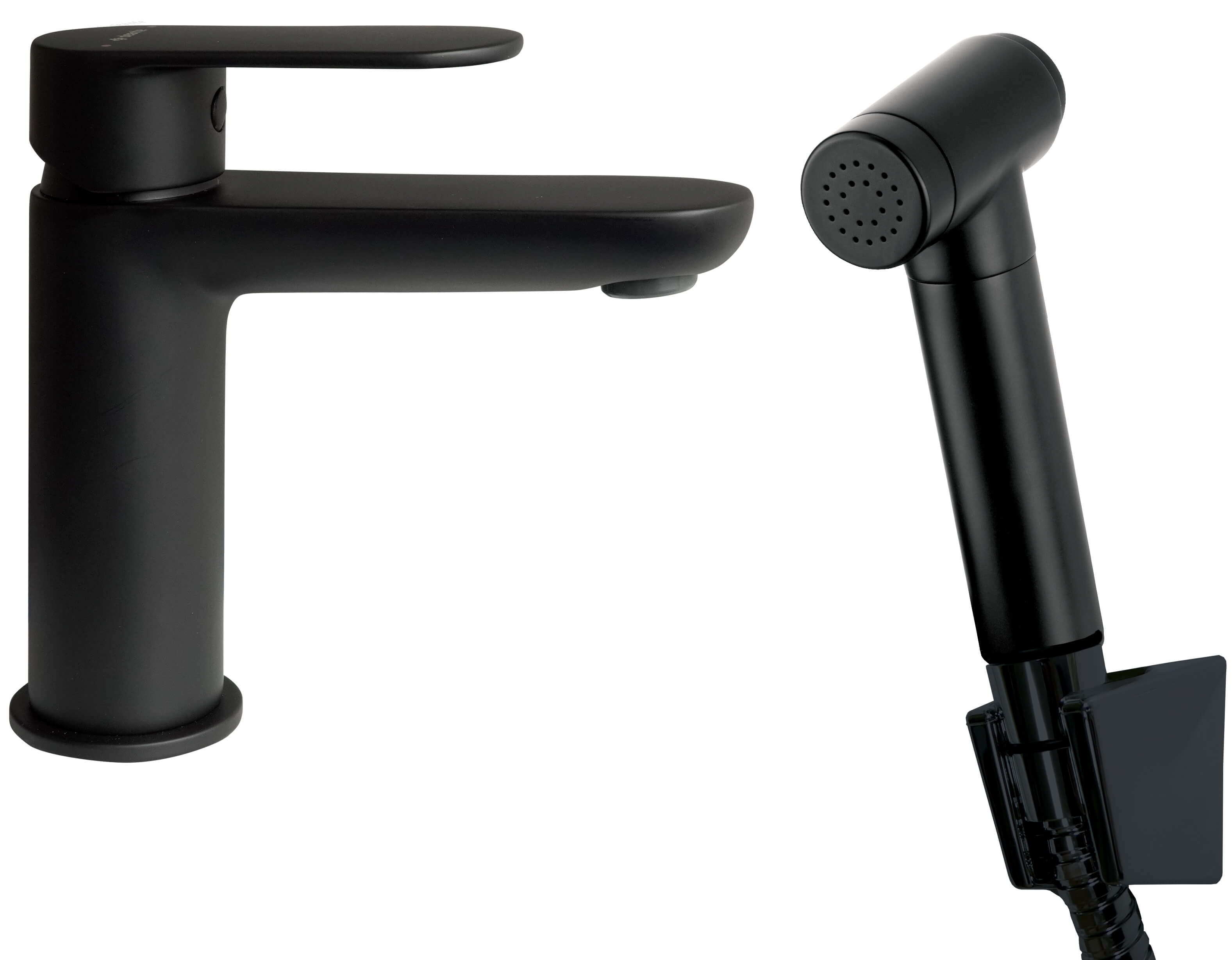 Deante Alpinia Waschtischarmatur mit Bidet-Handbrause Stehend schwarz BGA_N27M