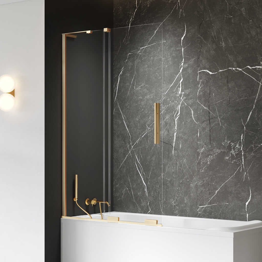 New Trendy Smart Gold Brushed Badewannenabtrennung 100 cm zweigeteilt gold gebürstet/durchsichtiges Glas EXK-7787-WL