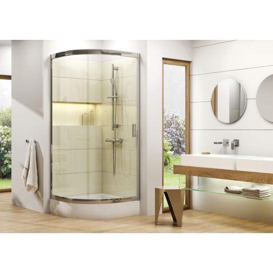 Set Dusche Deante Funkia KYP_651K, Halbrunde Duschwanne Deante Standard New KTA_053B, NHC_025C