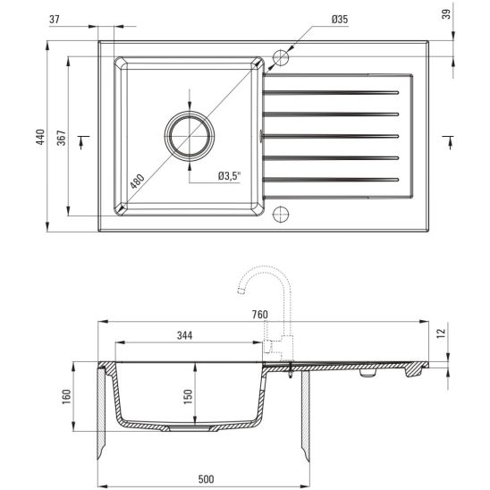 Set Granitspüle Deante Zorba ZQZ_7113, Küchenarmatur Deante Nemezja BEN_762M