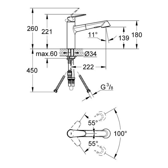 Set Küchenarmatur Grohe Eurodisc Cosmopolitan 32257002, Tektonit-Waschbecken Franke Orion 114.0286.441