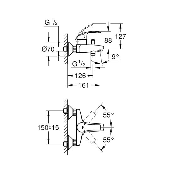 Set Badewannen- und Duscharmatur Grohe Eurosmart 33300002, Waschtischarmatur Grohe Eurosmart 33265002