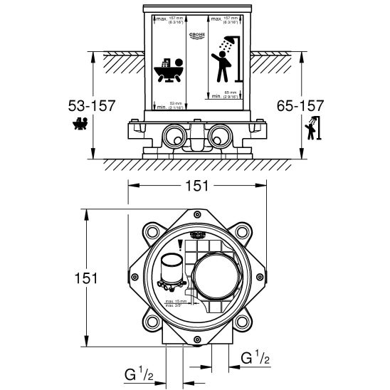 Set Badewannen- und Duscharmatur Grohe Essence 23491001, Bodenbefestigungselement Grohe 45984001
