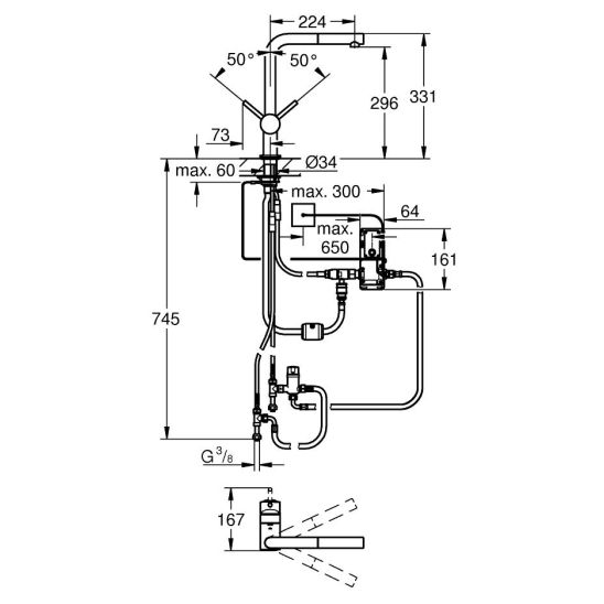 Set Küchenarmatur Grohe Minta 31360001, Granitspüle Grohe K700 31654AP0