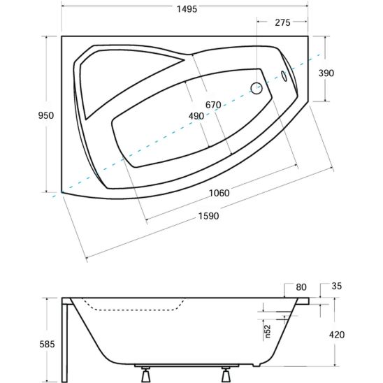 Set Eckbadewanne Besco Rima #WAR-150-NL, Badewannenverkleidung Besco Rima OAR-150-NS