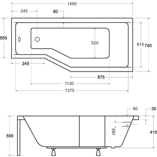 Set Eckbadewanne Besco Integra #WAI-150-PP, Badewannenverkleidung Besco Integra #OAI-150-NS