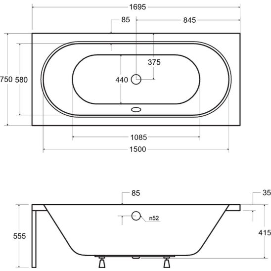 Set Rechteckige Badewanne Besco Vitae #WAV-170-PK, Badewannenverkleidung Besco Vitae #OAV-170-PK