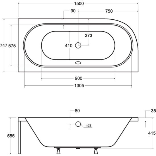 Set Eckbadewanne Besco Avita #WAV-150-NP, Badewannenverkleidung Besco Avita OAV-150-NS