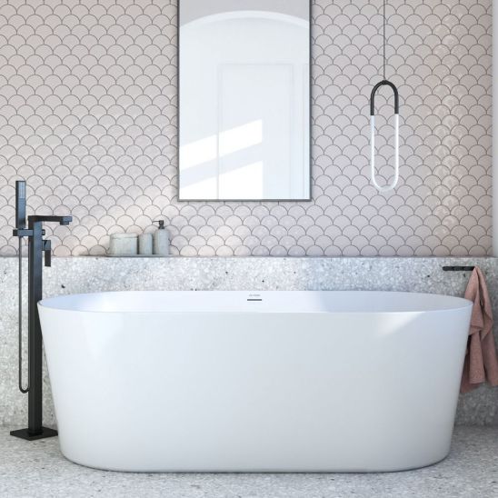 Set Freistehende Badewanne Oltens Inga 12004000, Verschlusskappe Oltens 09002300