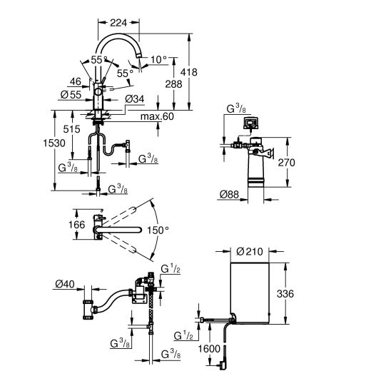 Set Küchenarmatur Grohe Red 30083001, Granitspüle Grohe K700 31654AP0