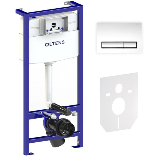 Set Unterputzrahmen mit Knopf und Dichtung Oltens Triberg 58300100, WC-Becken Oltens Jog 42501000, 45101000