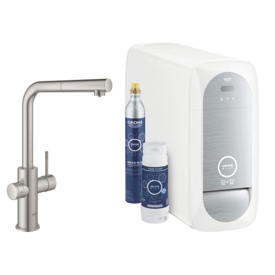 Set Küchenarmatur mit Filter Grohe Blue 31539DC0, Granitspüle Grohe K400 31641AP0