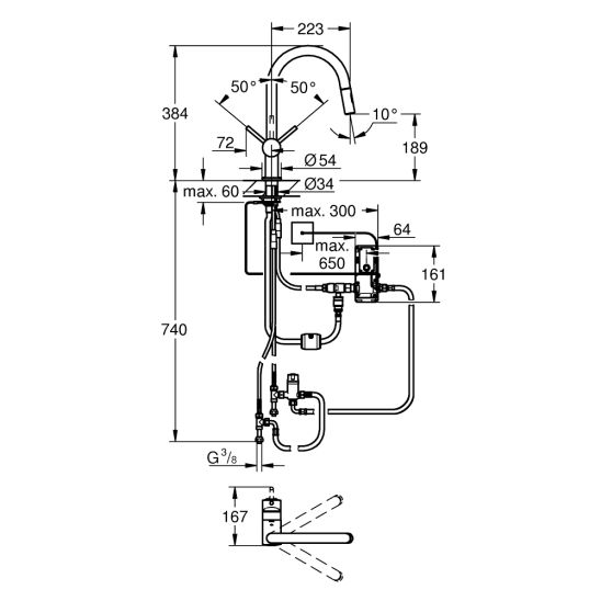 Set Küchenarmatur Grohe Minta 31358002, Stahlspüle Grohe K700 31574SD1