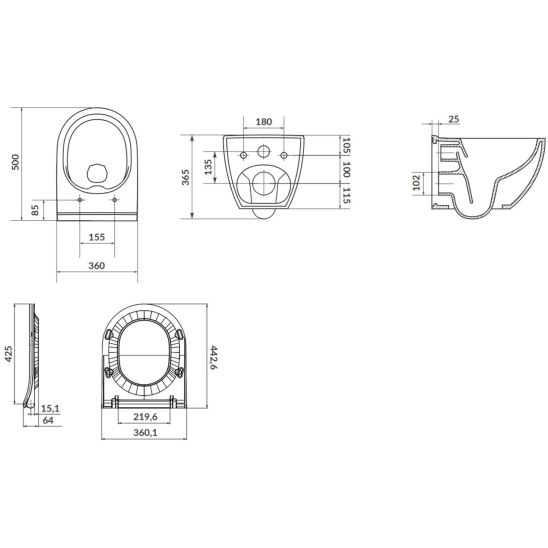 Set WC-Becken mit Absenkautomatik-Sitz Cersanit Zen S701-428, Verdeckter Rahmen mit Betätigungsplatte Cersanit S701-778