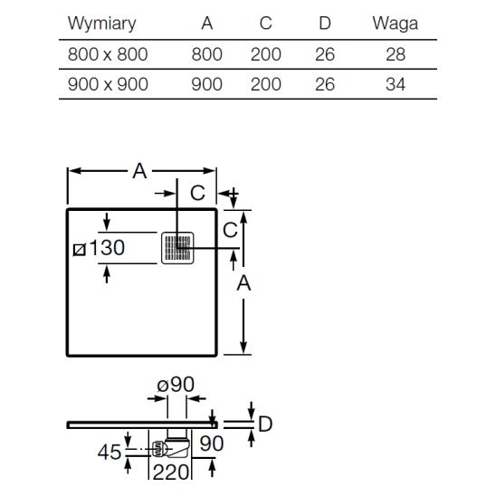Set Duschtüren Roca Capital AM4609012M, Quadratische Duschwanne Roca Terran AP10338438401100, AM4409012M