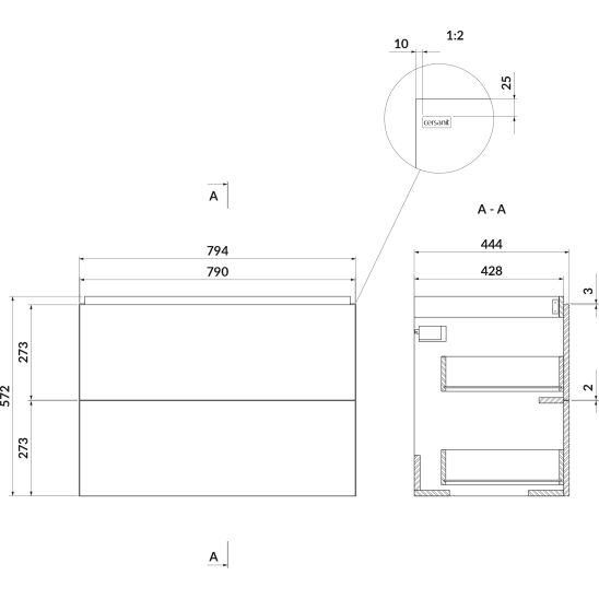 Set Kabinett Cersanit Larga S932-073, Arbeitsplatte Cersanit Larga S932-024