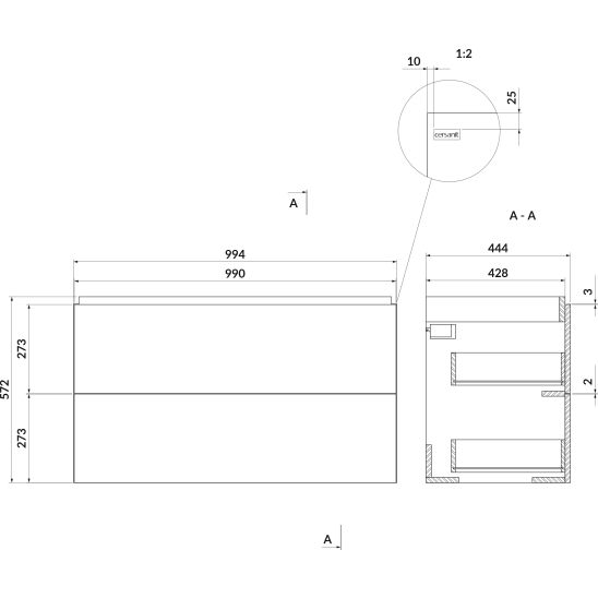 Set Waschbecken Cersanit Larga K120-011, Kabinett Cersanit Larga S932-076