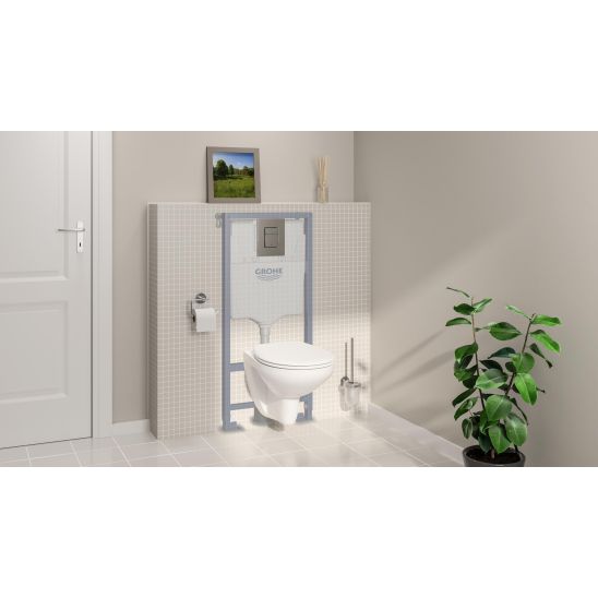 Set WC-Becken Grohe Euro Ceramic 39703000, Unterputzrahmen mit Knopf und Dichtung Grohe Solido 39930000