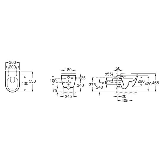 Satz toilettenschüssel Roca Ona A346687S00, unterputzrahmen Roca Duplo One A890070020, A801E12001