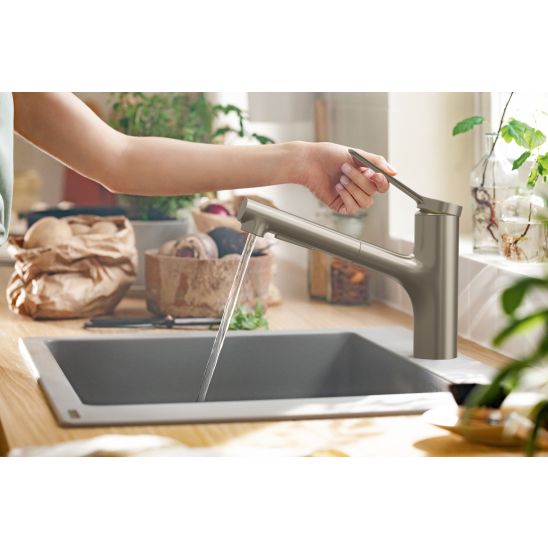 Set Stahlspüle Hansgrohe S 71 43427800, Küchenarmatur Hansgrohe Zesis M33 74800800, 43921800