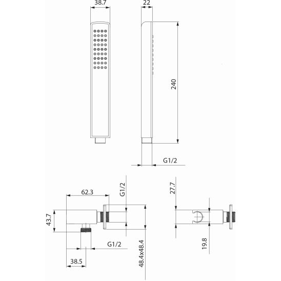 Set Duschset Cersanit Mille S951-522, Badewannen- und Duscharmatur Cersanit Mille S951-342, S951-711