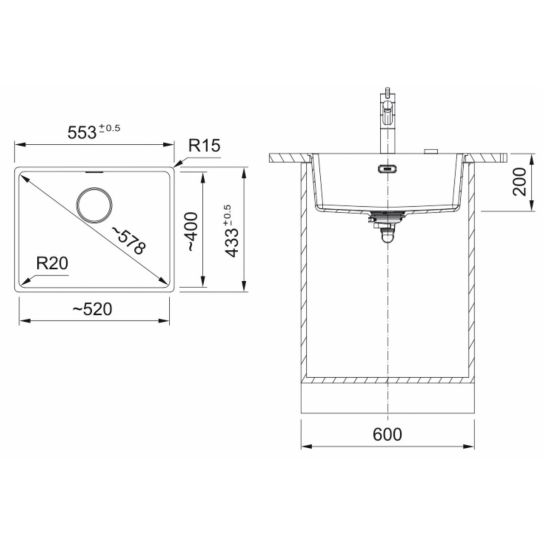 Set Granitspüle Franke Maris 125.0687.254, Küchenarmatur Franke Lina 115.0626.020
