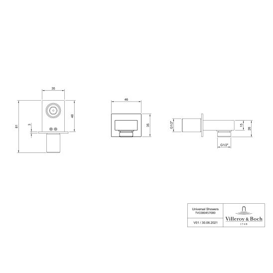 Set Badewannen- und Duscharmatur Villeroy & Boch Universal Taps & Fittings TVD00065300061, Unterputz-Grundkörper Villeroy & Boch Universal Taps & Fittings TVD00065100000, TVC00040220061, TVC00045453061, TVC00045900061, TVC00045700061, TVS10900300061, TVC0