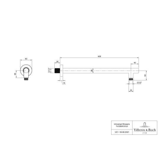 Set Badewannen- und Duscharmatur Villeroy & Boch Universal Taps & Fittings TVD00065300076, Kopfbrause Villeroy & Boch Universal Showers TVC00000100076, TVD00065100000, TVS10900600076, TVC00045800076, TVC00045351076, TVC00045600076, TVC00003500076