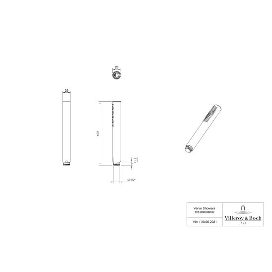 Set Badewannen- und Duscharmatur Villeroy & Boch Universal Taps & Fittings TVD00065300076, Kopfbrause Villeroy & Boch Universal Showers TVC00000100076, TVD00065100000, TVS10900600076, TVC00045800076, TVC00045351076, TVC00045600076, TVC00003500076