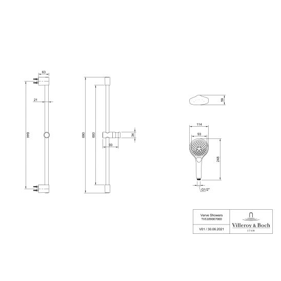 Set Duscharmatur Villeroy & Boch Universal Taps & Fittings TVS00001700061, Duschset Villeroy & Boch Verve Showers TVS10900700061