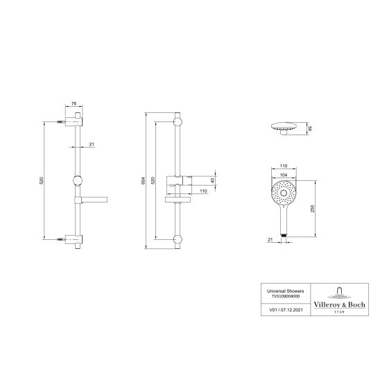 Set Duscharmatur Villeroy & Boch Universal Taps & Fittings TVS00001700061, Duschset Villeroy & Boch Universal Showers TVS10900400061