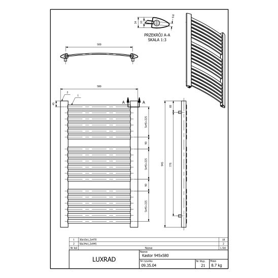 Set Elektrischer Heizkörper Luxrad Kastor Elektro KAST945580S040ERG, Elektro-Heizstab Luxrad GLX GLX400CZ