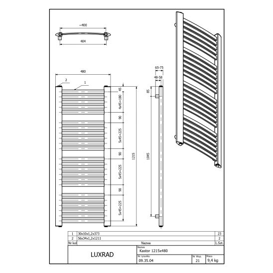 Set Elektrischer Heizkörper Luxrad Kastor Elektro KAST1215480S040ERG, Elektro-Heizstab Luxrad GLX GLX400CZ