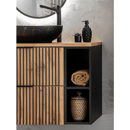 Set Kabinett Comad Xilo XILO BLACK WOTAN 82-80-D-2S, Naphtha-Arbeitsplatte Comad Nature Wotan NATURE WOTAN 89-80-46 M