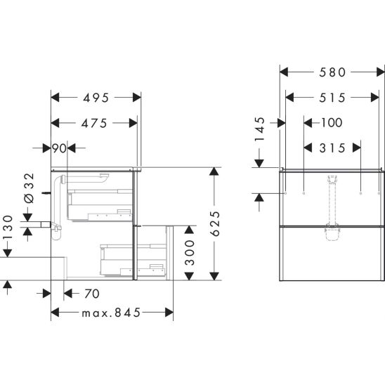 Set Kabinett Hansgrohe Xelu Q 54026700, Waschbecken Hansgrohe Xelu Q 61017450