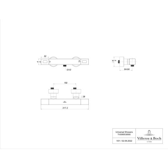 Set Duscharmatur Villeroy & Boch Universal Taps & Fittings TVS00001800061, Duschset Villeroy & Boch Verve Showers TVS10900700061