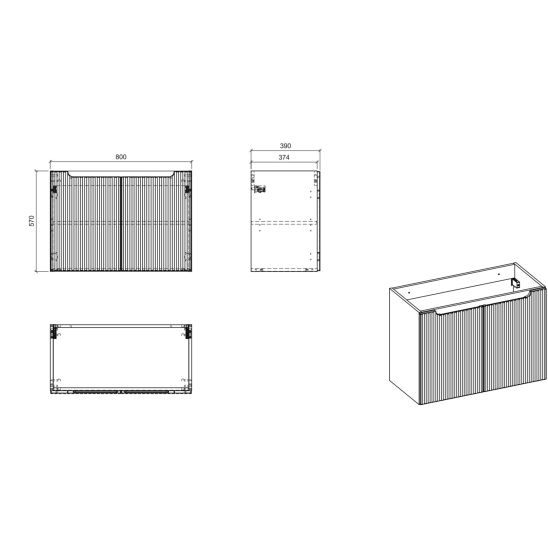 Set Kabinett Comad Nova Black NOVA BLACK D2 82-80-2D, Waschbecken Comad Sky 3 SKY 3 80CM DP (E-8099-3-80)