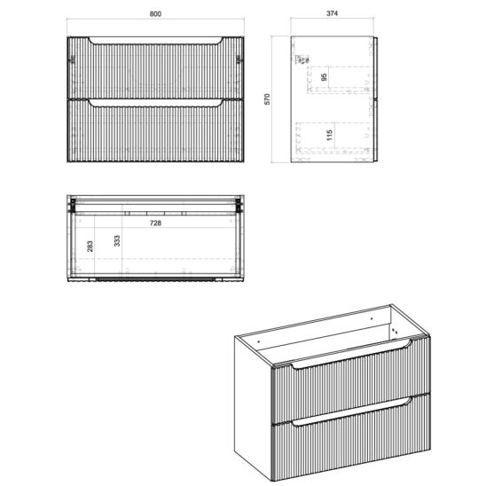 Set Kabinett Comad Nova Black NOVA BLACK D2 82-80-2S, Waschbecken Comad Sky 3 SKY 3 80CM DP (E-8099-3-80)
