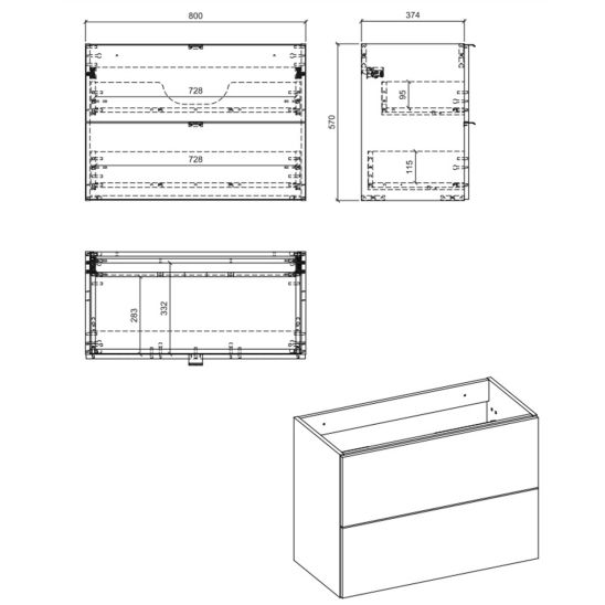 Set Kabinett Comad Nova Oak NOVA OAK A 82-80-2S, Waschbecken Comad Beyond BEYOND 5 WHITE ( E-6564 ), NOVA WHITE 89-80