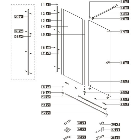 Set Montagesatz Excellent Ortigo KAEX.5012.1014.GL, Duschtüren Excellent Ortigo KAEX.5007.01.1400.LP1/2, KAEX.5007.01.1400.LP2/2, KAEX.5022900, KAEX.5022.GL