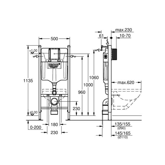 Set Unterputzrahmen Grohe Solido 38971000, WC-Becken mit Absenkautomatik-Sitz Hagser Beno HGR10000042
